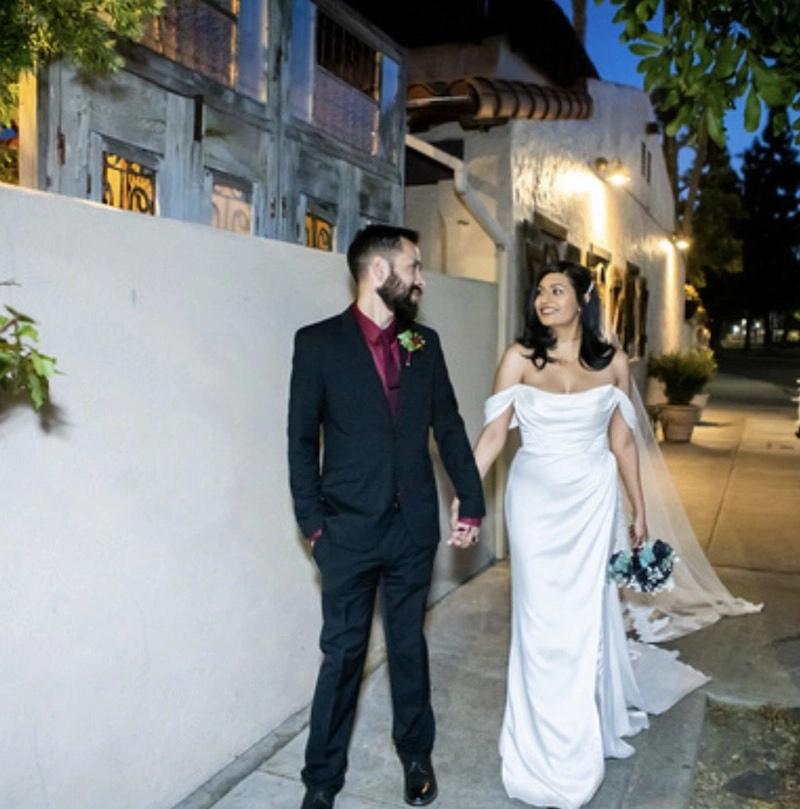 Gina Marries in Off the Shoulders Satin Wedding Dress. Desktop Image