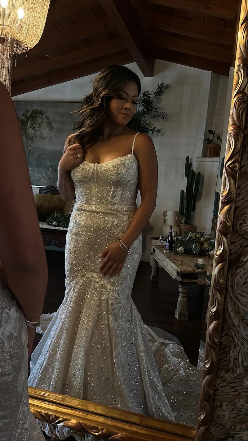Maricris Wears Beaded Sparkle Mermaid Wedding Dress. Mobile Image