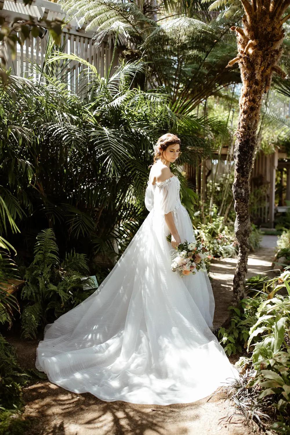 Sydney Wears Romantic Off the Shoulders Wedding Dress. Desktop Image