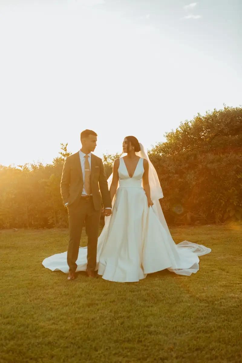 Sammi Wears Simple, Modern V-Neck Wedding Dress for California Wedding. Desktop Image