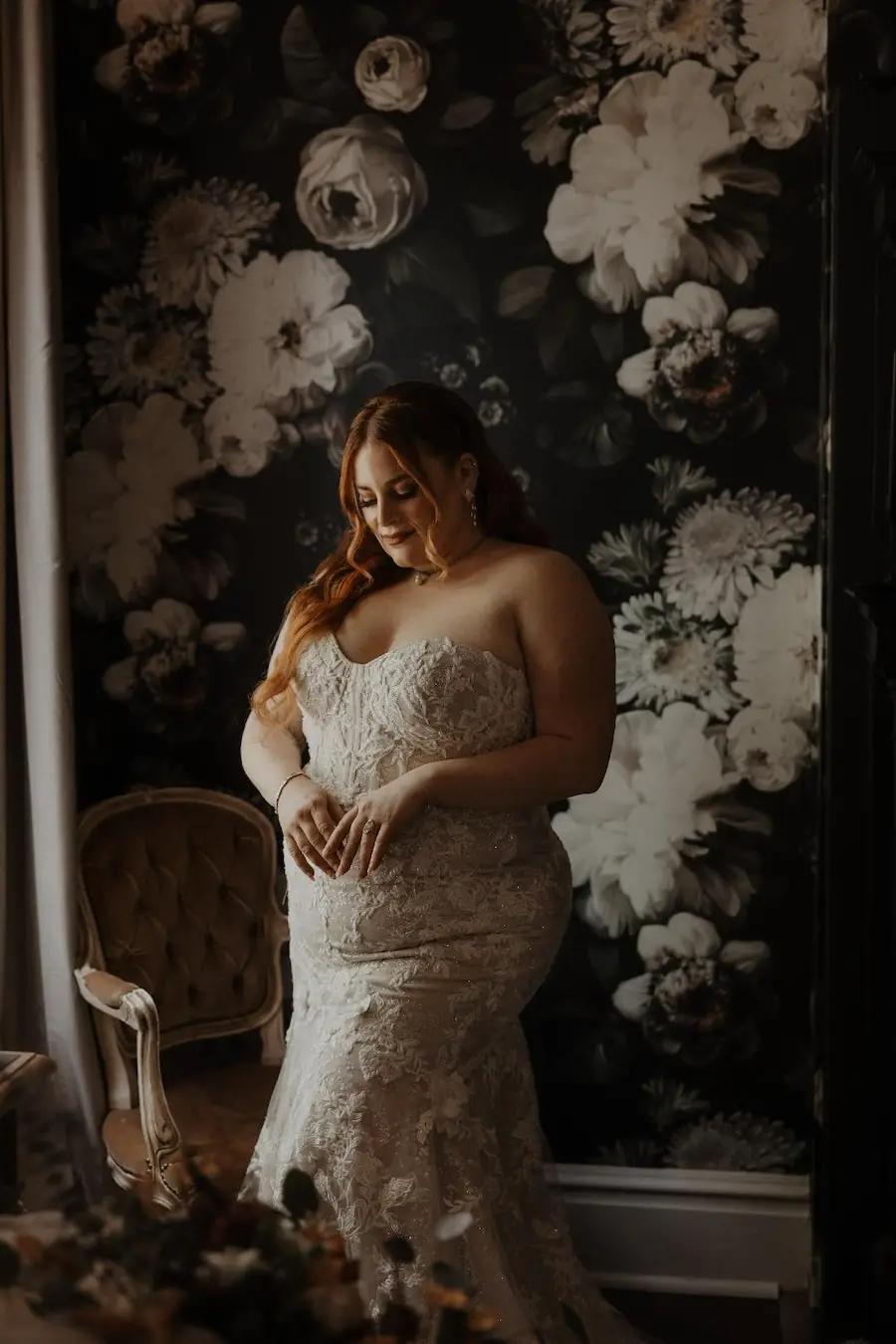 Jordan Wears Strapless Lace Plus Size Wedding Dress. Desktop Image