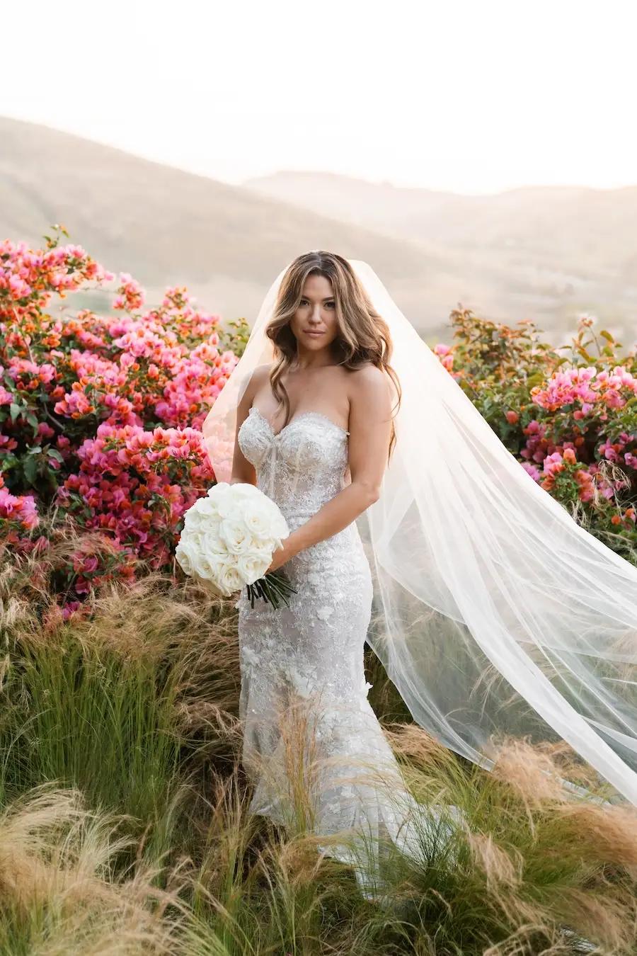 Jolene Wears Sparkle Lace Strapless Wedding Dress. Mobile Image
